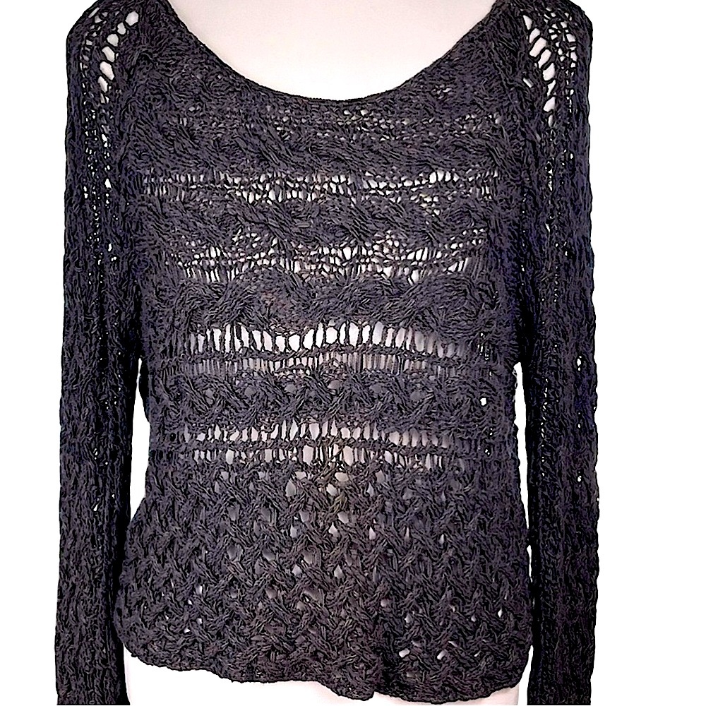 Free People Open Weave Knit Sweater Sz S Gray Boho Coastal Cowgirl Streetwear
